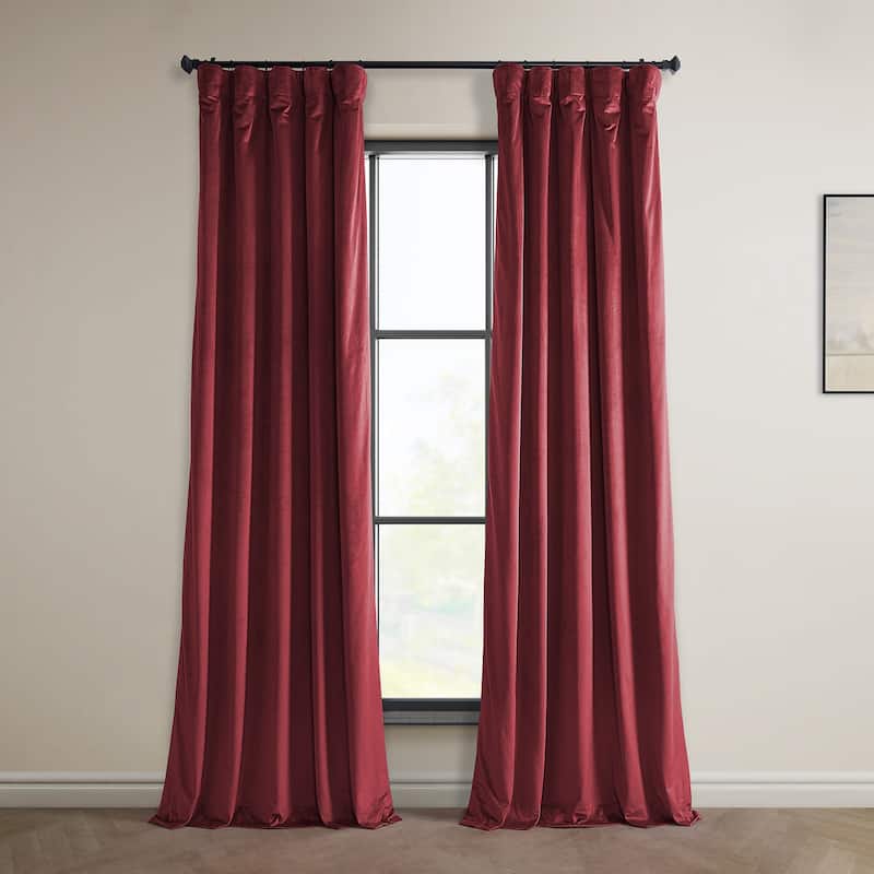 Exclusive Fabrics Heritage Plush Velvet Room Darkening Curtain (1 Panel) - Luxurious Single Drapery for Enhanced Room Darkening - 50 X 108 - Cinema Red