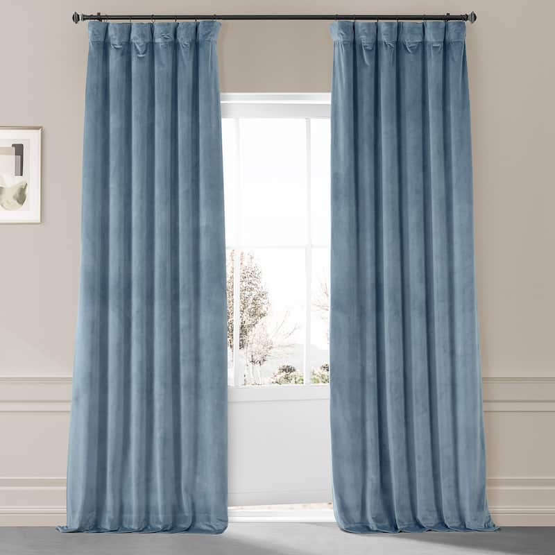 Exclusive Fabrics Signature Plush Velvet Hotel Blackout Curtains (1 Panel) - Luxury Soft Drapery for Light Control & Elegance - 50 X 108 - Copenhagan Blue