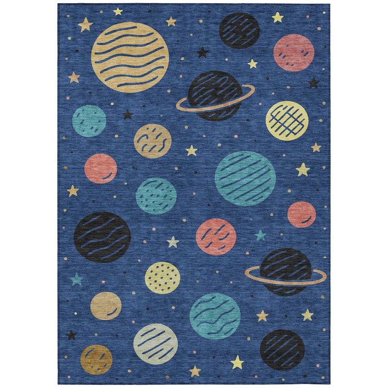 Machine Washable Indoor/ Outdoor Modern Planets Chantille Rug