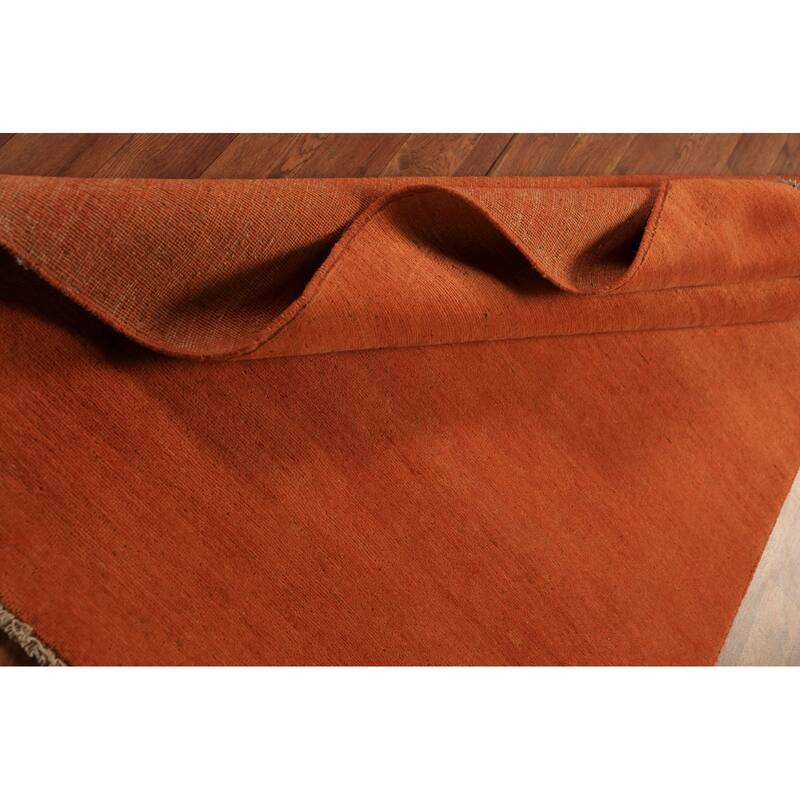 Solid Gabbeh Modern Rug Hand-Knotted Oriental Wool Carpet - 4'2" x 5'10"
