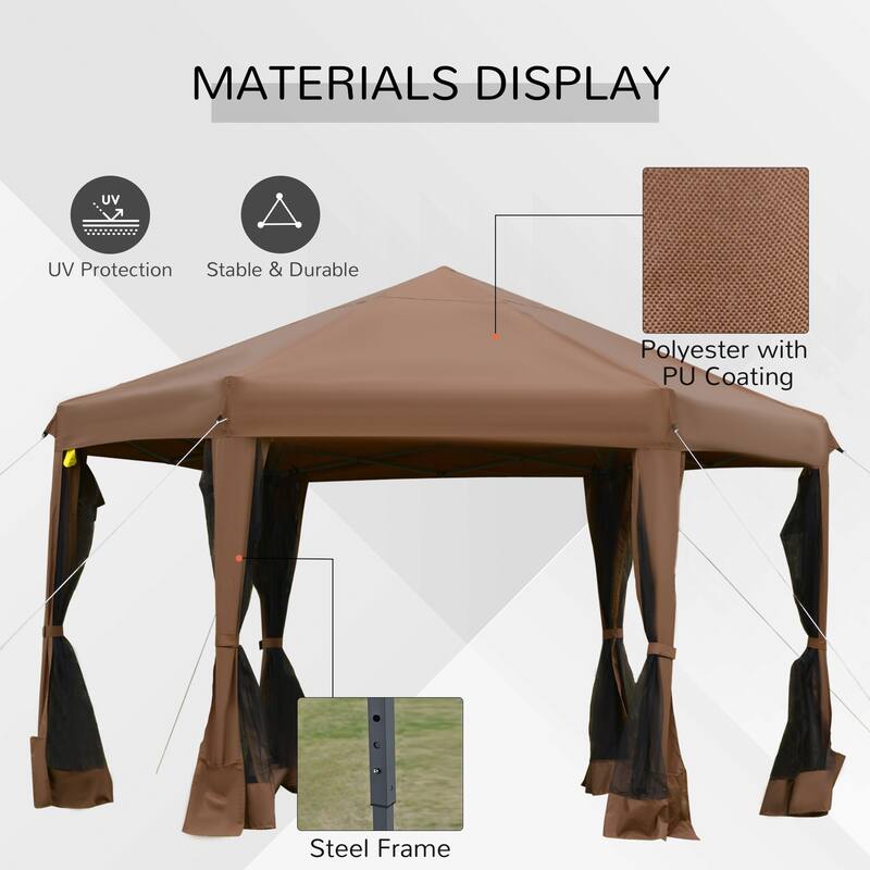 Hexagonal Pop-Up Gazebo with Mesh Sidewalls, Adjustable Height, and Steel Frame for Outdoor Use