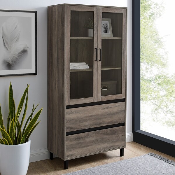 Strick & Bolton 68-inch Glass Door Storage Cabinet. Opens flyout.