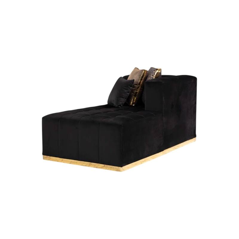 HomeRoots Black Velvet U Shaped Three Piece Sofa and Chaise Sectional With Toss Pillows