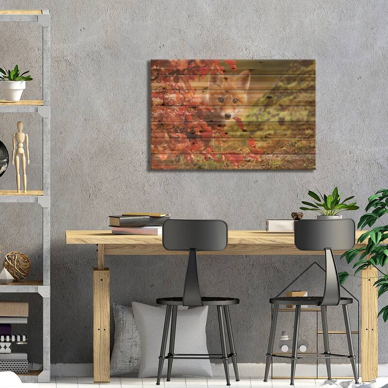 Fox Print On Wood by Robert Adamec - Multi-Color