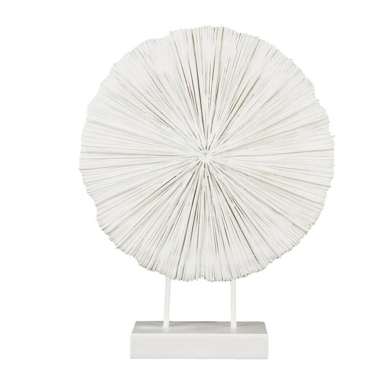 Cream Resin Textured Round Coral Decorative Sculpture with Elevated Stand