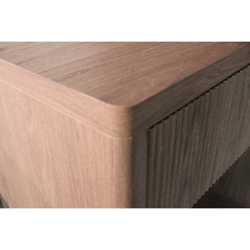 Nightstand with Drawer Storage Fluted Bed Side Table, Large Modern Wide Bedside Stand Mid Century Night Stands