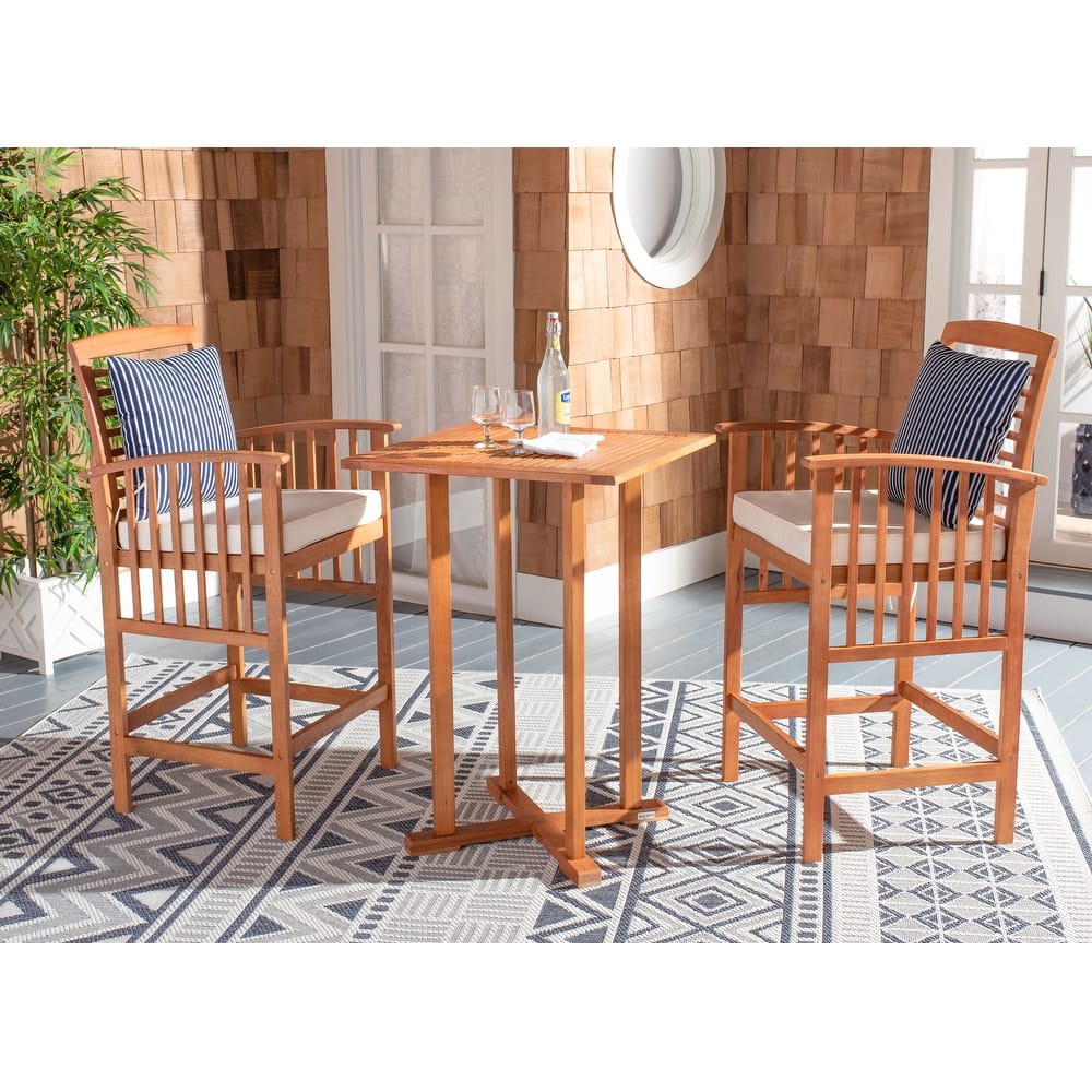 SAFAVIEH Outdoor Sheyla 3-Piece Bar Height Bistro Set - 28Wx28Dx40H