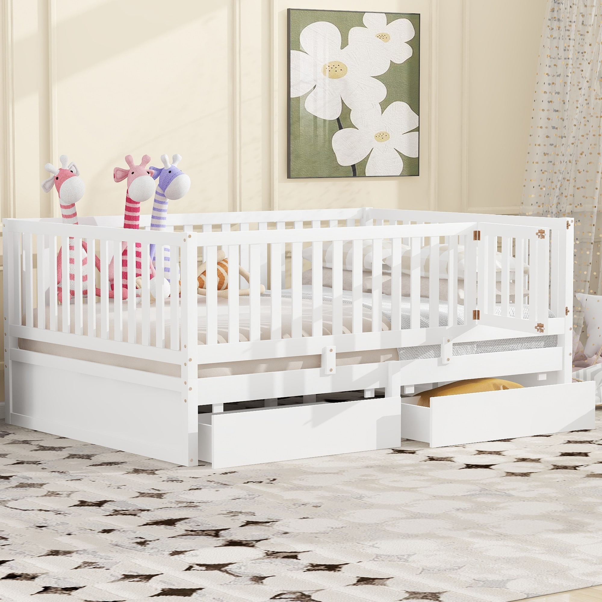 Rustic Farmhouse Style Whitewash 4 in 1 Convertible Baby Crib Converts to Toddler Bed Daybed and Full Size Bed Bed Bath Beyond 39501625
