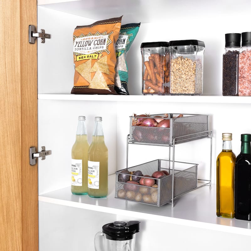 Squared Away 2 Tier Metal Mesh Sliding Baskets Bed Bath