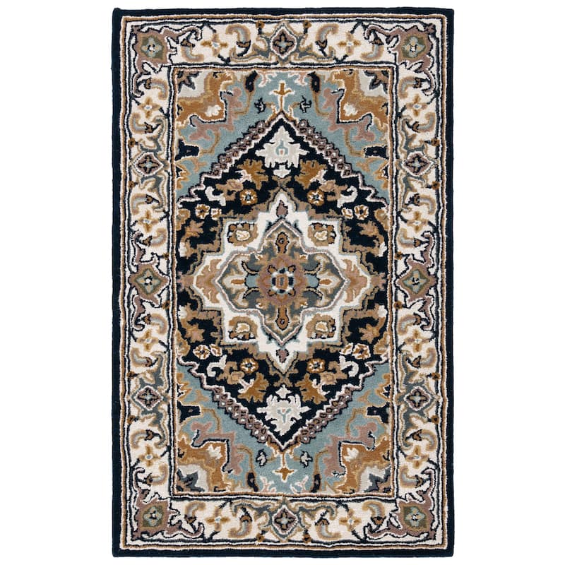 SAFAVIEH Handmade Heritage Carrol Traditional Oriental Wool Rug - 2' x 3' - Navy/Ivory - Rectangle