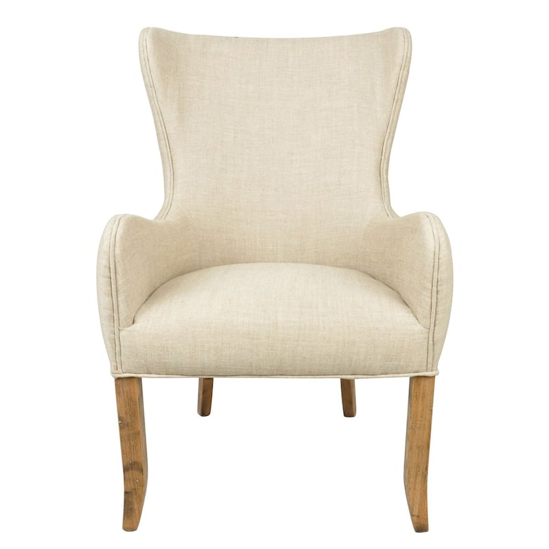 Ivory Upholstered Oak Wood Wingback Occasional Chair by East at Main - Single - Beige - Dining Height