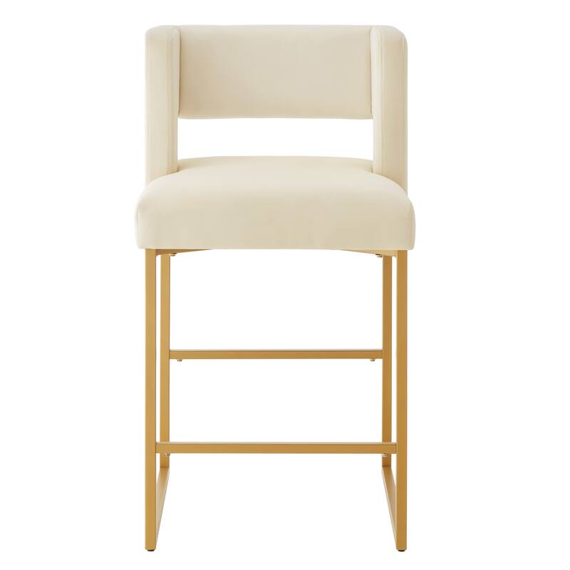 Counter Height Bar Stools Set of 2, Velvet Upholstered Bar Stools with Open Backrest, Breakfast Bar Chairs with Metal Footrest