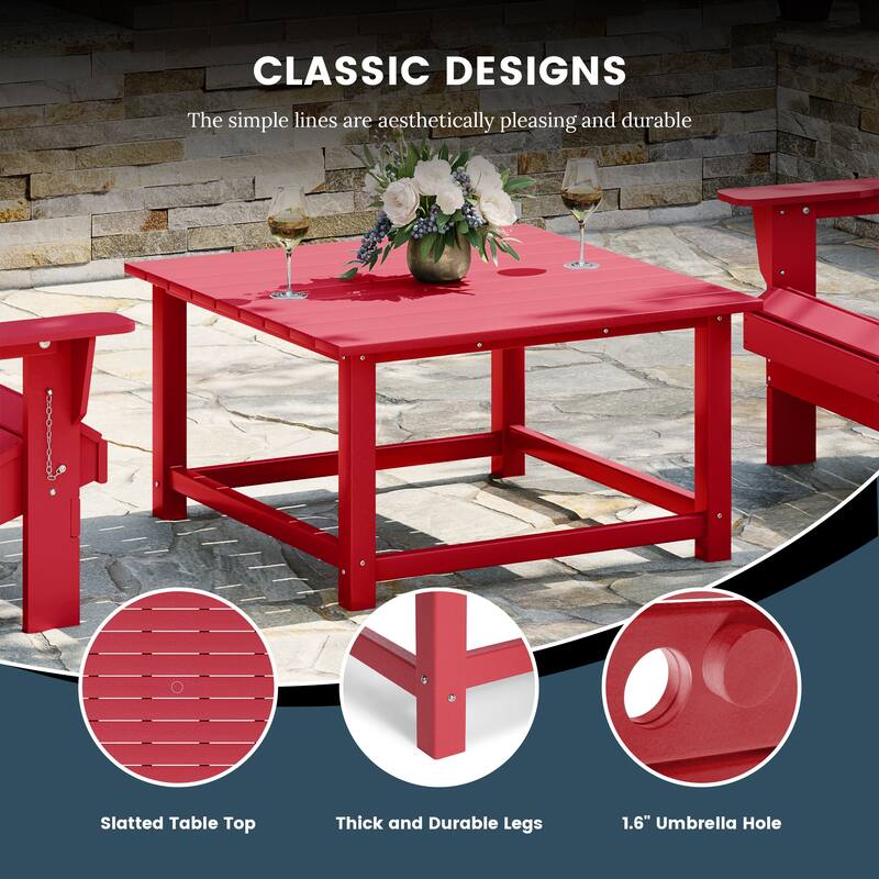 Altura Outdoor 5-Piece Adirondack Chair With Square Coffee Table Conversation Set
