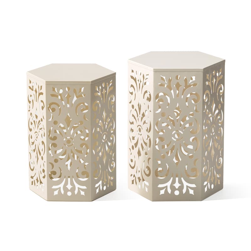 Glitzhome Set of 2 Floral Pattern Outdoor Table Garden Stool - 14"W x 14"D x 19.25"H