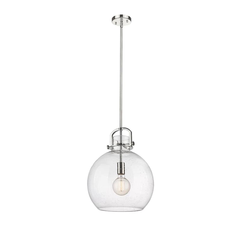 Innovations Lighting Newton Sphere - 1 Light 14" Stem Hung Pendant - Polished Nickel/Seedy