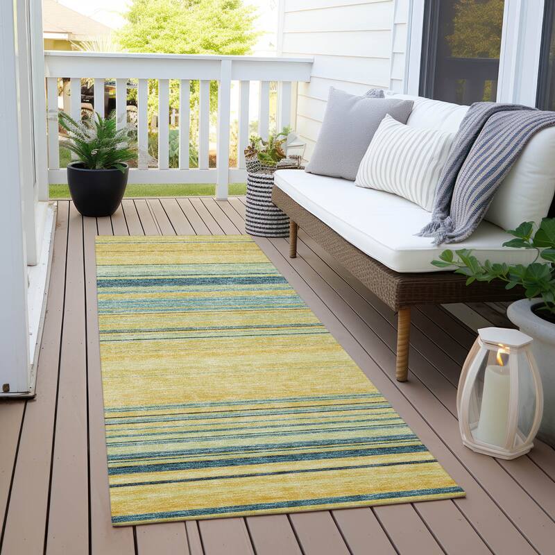 Machine Washable Indoor/ Outdoor Ombre Stripes Chantille Rug - Yellow - 2'3" x 7'6"
