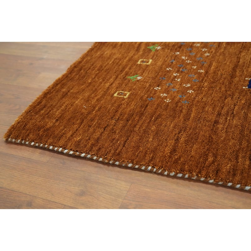Hand Knotted Oriental 100% Wool Carpet Tribal Animal Pictorial Oranges & Rust Gabbeh Area Rug - 8' 0'' X 8' 2''