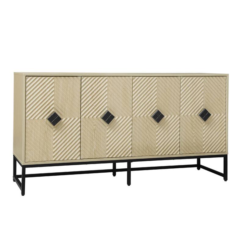 4 Door Sideboard Cabinet with Carved, Kitchen Buffet Cabinet with Storage, Coffee Bar Cabinet with Adjustable Shelf