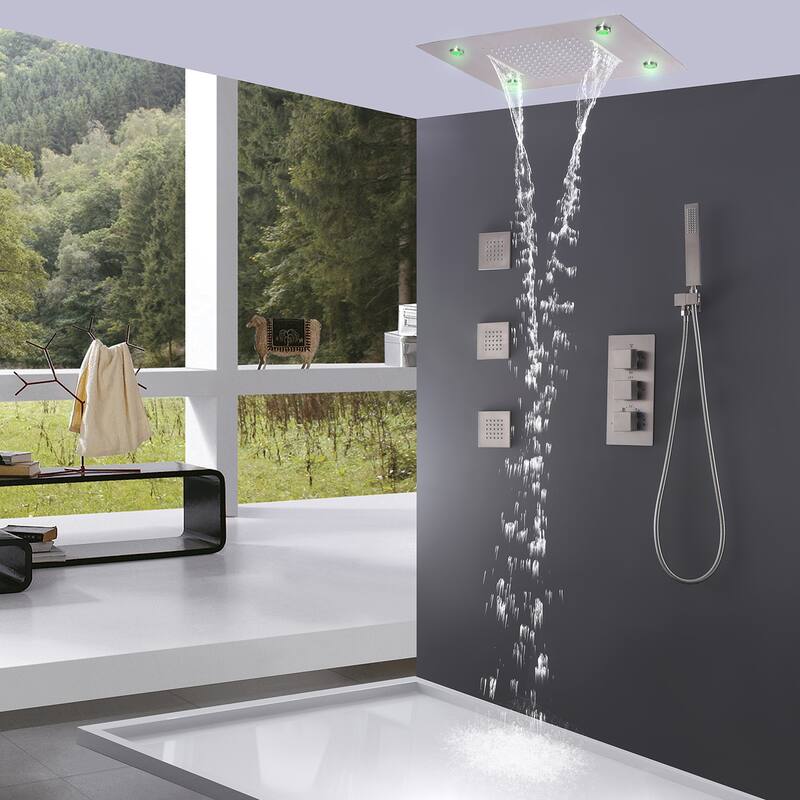 Rbrohant Thermostatic LED Waterfall Shower Faucet System Massage Jets