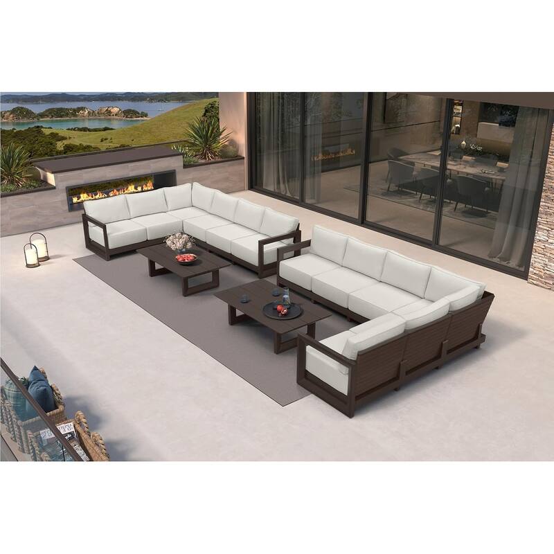 PURPLE LEAF Caesar L-Shaped White Outdoor Couch with 9.6" Thick for Yard Porch Deck Patio Conversation Sets - 12 Seats+2 Tables - L-shaped