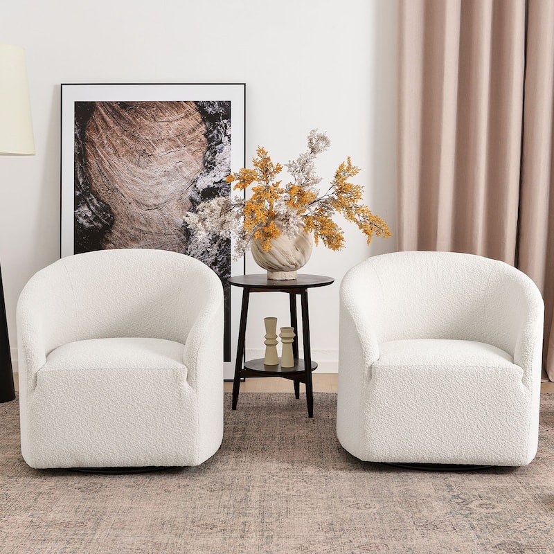 KINWELL 32"W Boucle Upholstered Swivel Barrel Armchair (Set of 2)