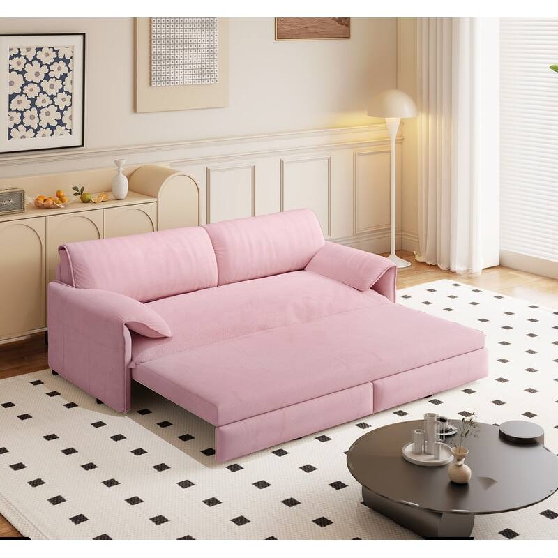 66" Queen Pull Out Sofa Bed, 3-in-1 Convertible Sleeper Sofa with Side Storage