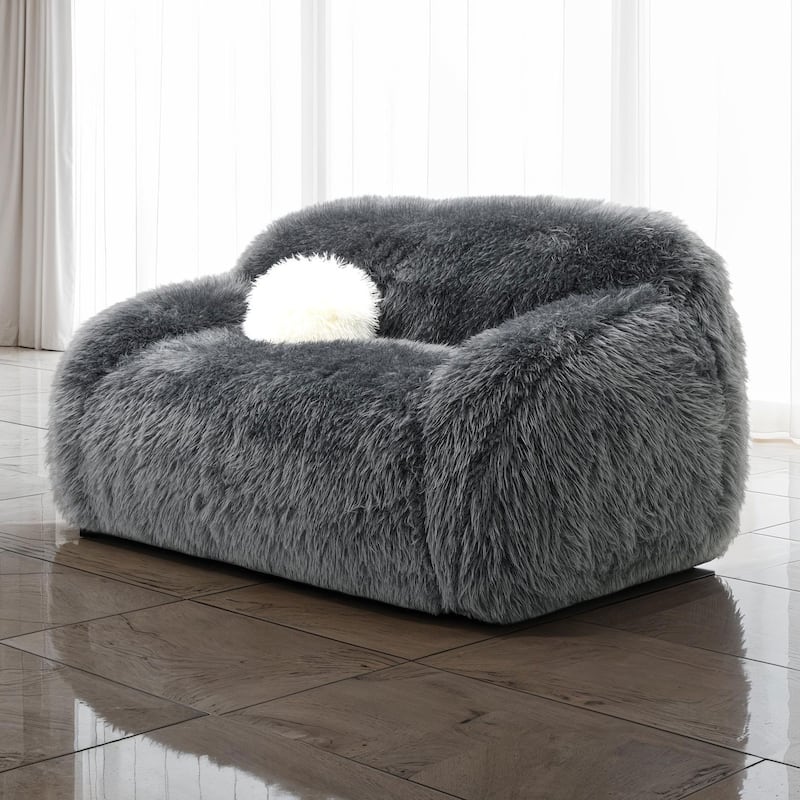 Furniture of America Cynra Modern 66-inch Faux Fur Loveseat with Ball Pillow - Dark Grey Long-Haired