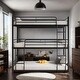 preview thumbnail 2 of 9, Twin Over Twin Over Twin Metal Bunk Bed with 2 Attached Ladders, Black