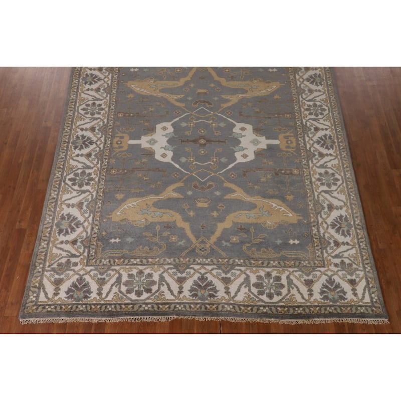 Gray Oushak Indian Area Rug Hand-Knotted Wool Carpet - 8'1"x 9'9"