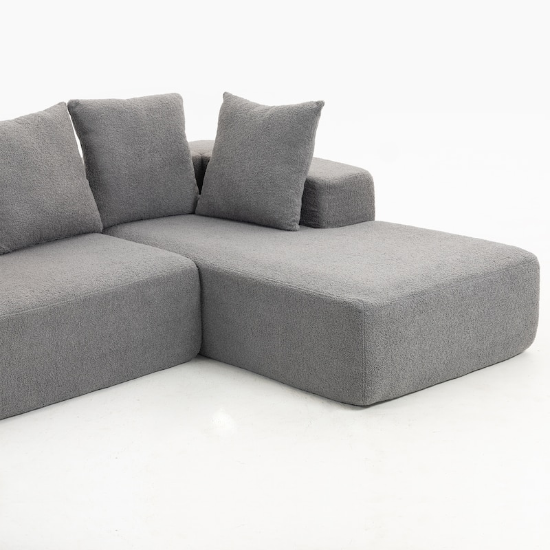 L-Shaped Modular Sectional Sofa, Full Foam Compressed Deep Seat Sofa, Upholstered Corner Sofa with 5 Throw Pillows