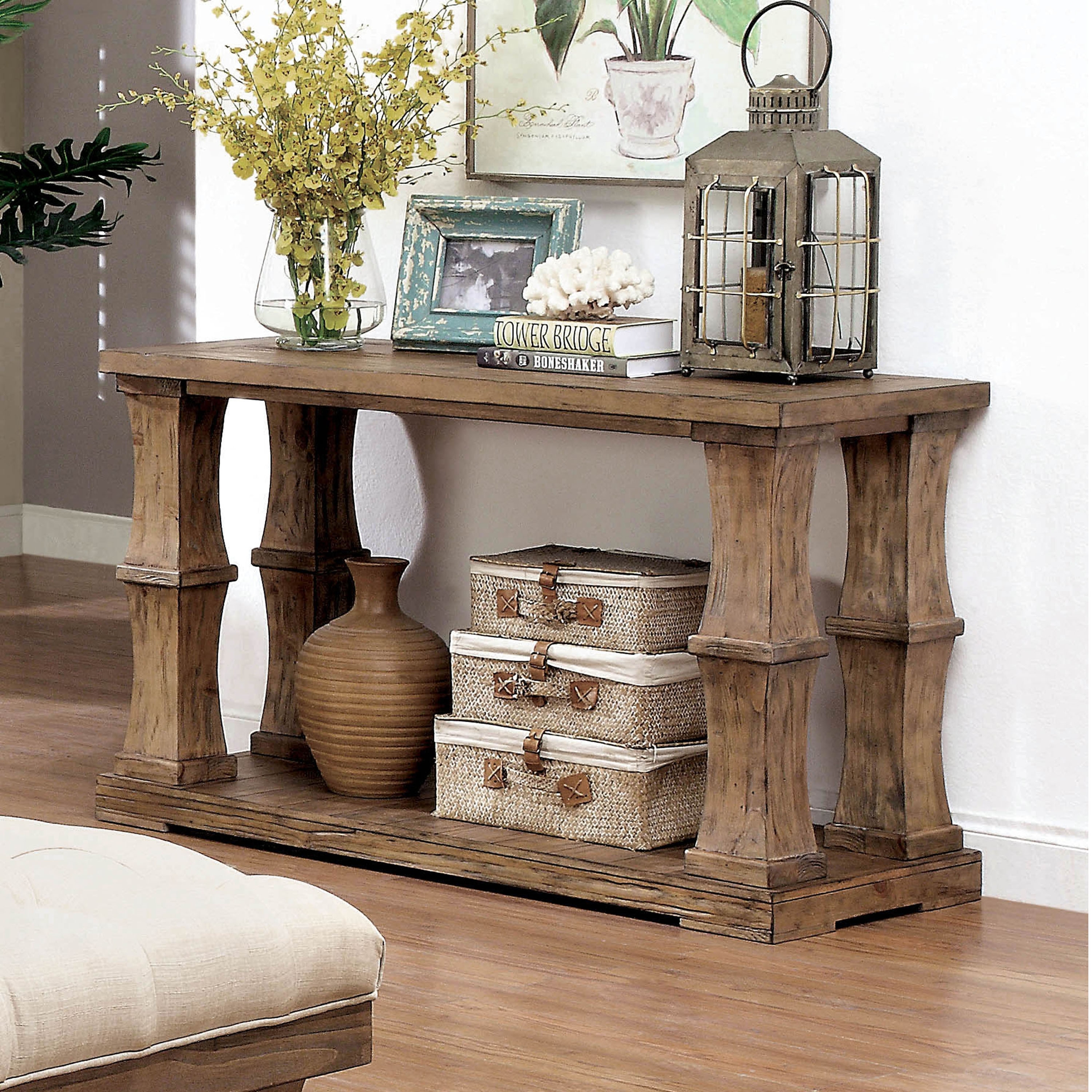 Furniture of America Temecula Rustic Brown Solid Wood Sofa Natural Tone N/A