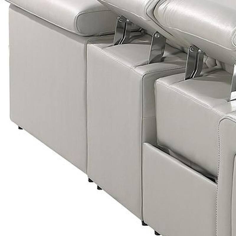 HomeRoots Light Gray Italian Leather Power Reclining U Shaped Ten Piece Corner Sectional With Console