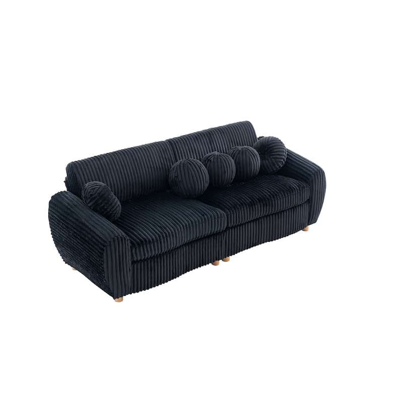 84.4" Corduroy 3-Seater Sofa with Solid Wood Frame, Comfortable Cushions