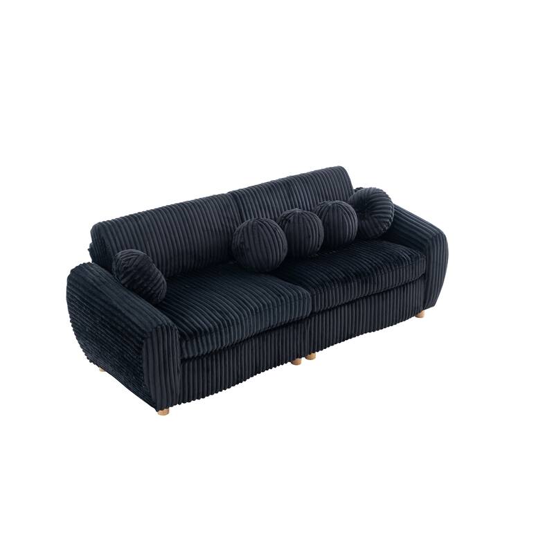 Modern Corduroy 2-Seater Sofa, Corner sofa with Solid Wood Frame, for Living Room and Apartment, Black