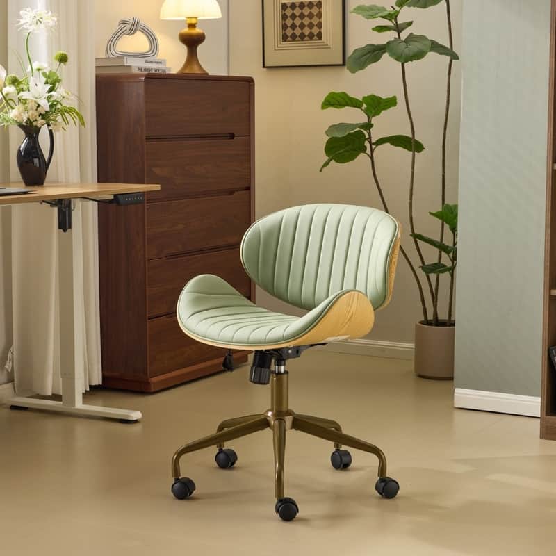 PU Curved Office Chair With Antique Bronze Base
