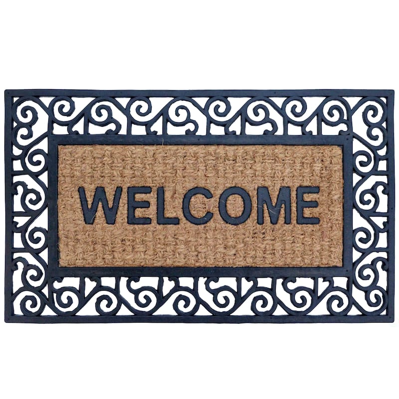Gardenised Heavy Duty Coco Coir Doormat Non Slip PVC Baking Embossed Welcome Design Natural Coconut Fiber Floor Mat 18x30" - Warm Welcome