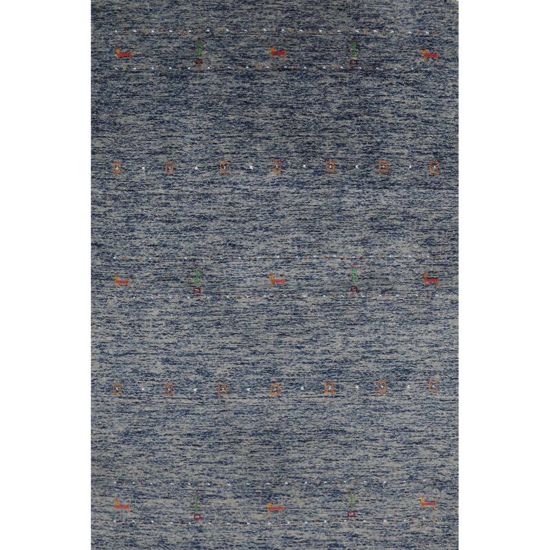 Tribal Blue Gabbeh Indian Accent Rug Hand-Knotted Wool Carpet - 3'11" x 5'10"