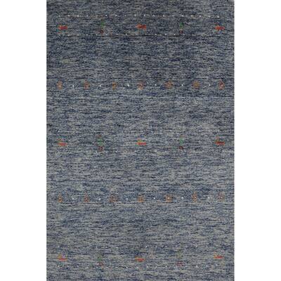 Tribal Blue Gabbeh Indian Accent Rug Hand-Knotted Wool Carpet - 3'11" x 5'10"