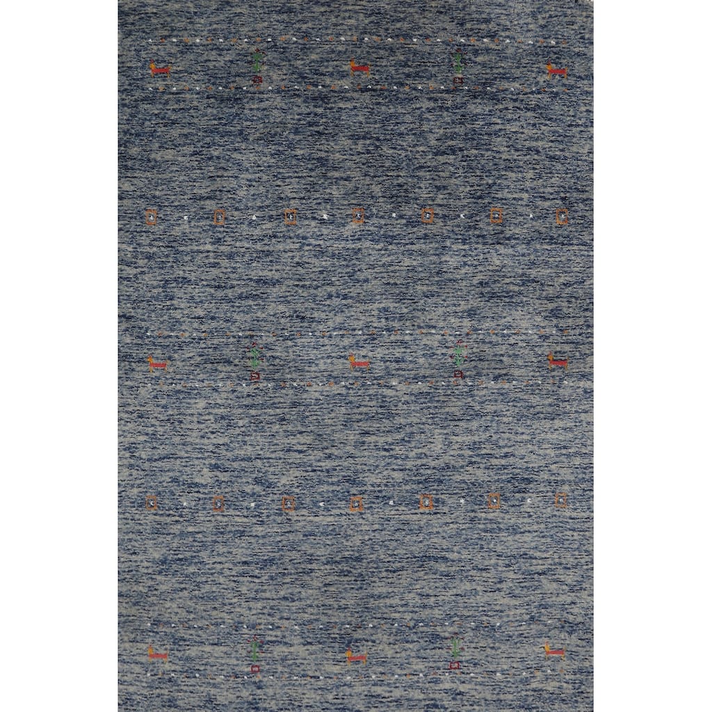 Hand Knotted Oriental 100% Wool Carpet Tribal Animal Pictorial Navy Blue & Blues Gabbeh Area Rug - 5' 10'' X 3' 11''