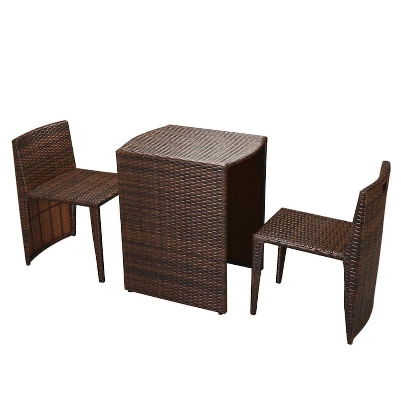vidaXL Patio Bistro Set Outdoor Furniture Set Table and Chairs Poly Rattan - 23.6" x 18.9" x 27.6"