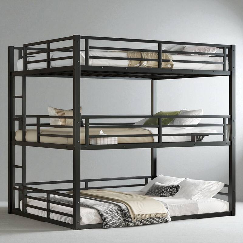 Triple Metal Bunk Bed with Safety Rails, Heavy-Duty Space-Saving Design