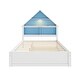 preview thumbnail 7 of 7, White+Blue Full Size House Bed with Bookcase Headboard & LED Light