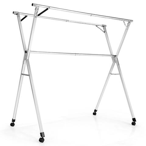 Costway Clothes Drying Rack Stainless Steel Garment Rack Adjustable & - 44'' -60'' x 29'' x 54''