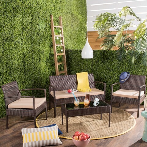 SAFAVIEH Mattia 4 Piece Brown/ Beige Rattan Living Set