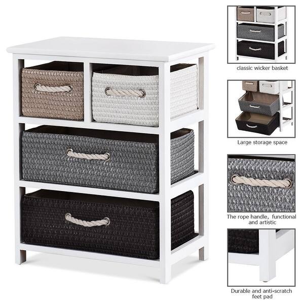 Shop Gymax Storage Drawer Unit 4 Woven Basket Cabinet Chest Bedside Table Nightstand Overstock 25455516