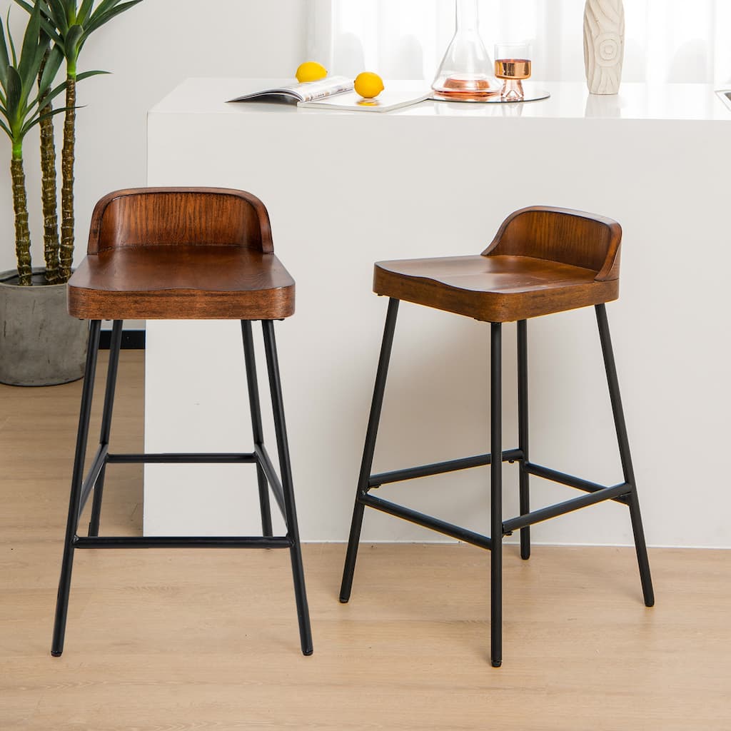 2/4PCS 24.5'' Low-Back Bar Stool Industrial Counter Height Chair Stool