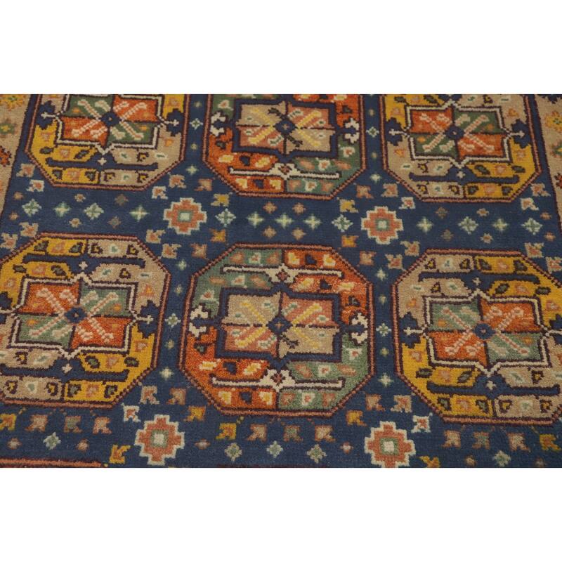 Hand-knotted Traditional Wool Blue Geometric Area Rug Oriental Carpet - 6' 0'' X 3' 9''