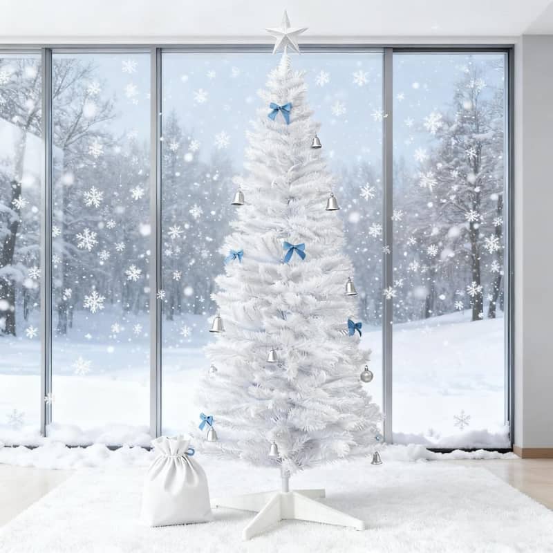 White Artificial Christmas Tree - Sectioned Design, Detachable Base, Easy Assembly