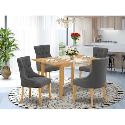 HomeStock 5-Pc Natural Oak Finish Solid Wood Top - Rectangular Dining Room Set with Butterfly Leaf - Seats 4