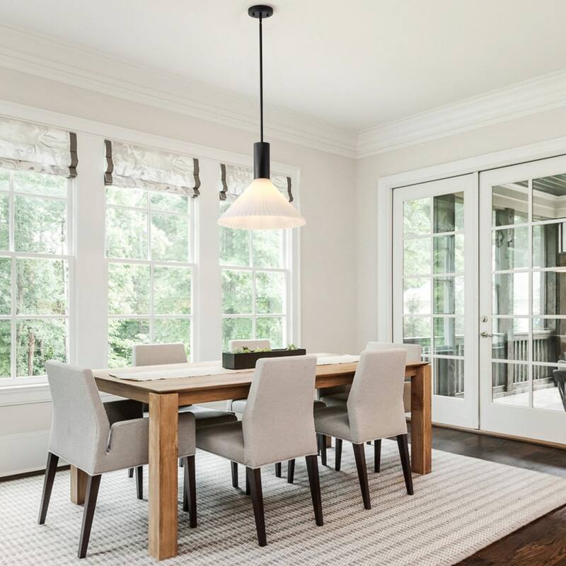 Black Metal Pendant Light Frosted White Glass Shade Modern Hanging Ceiling Fixture - N/A